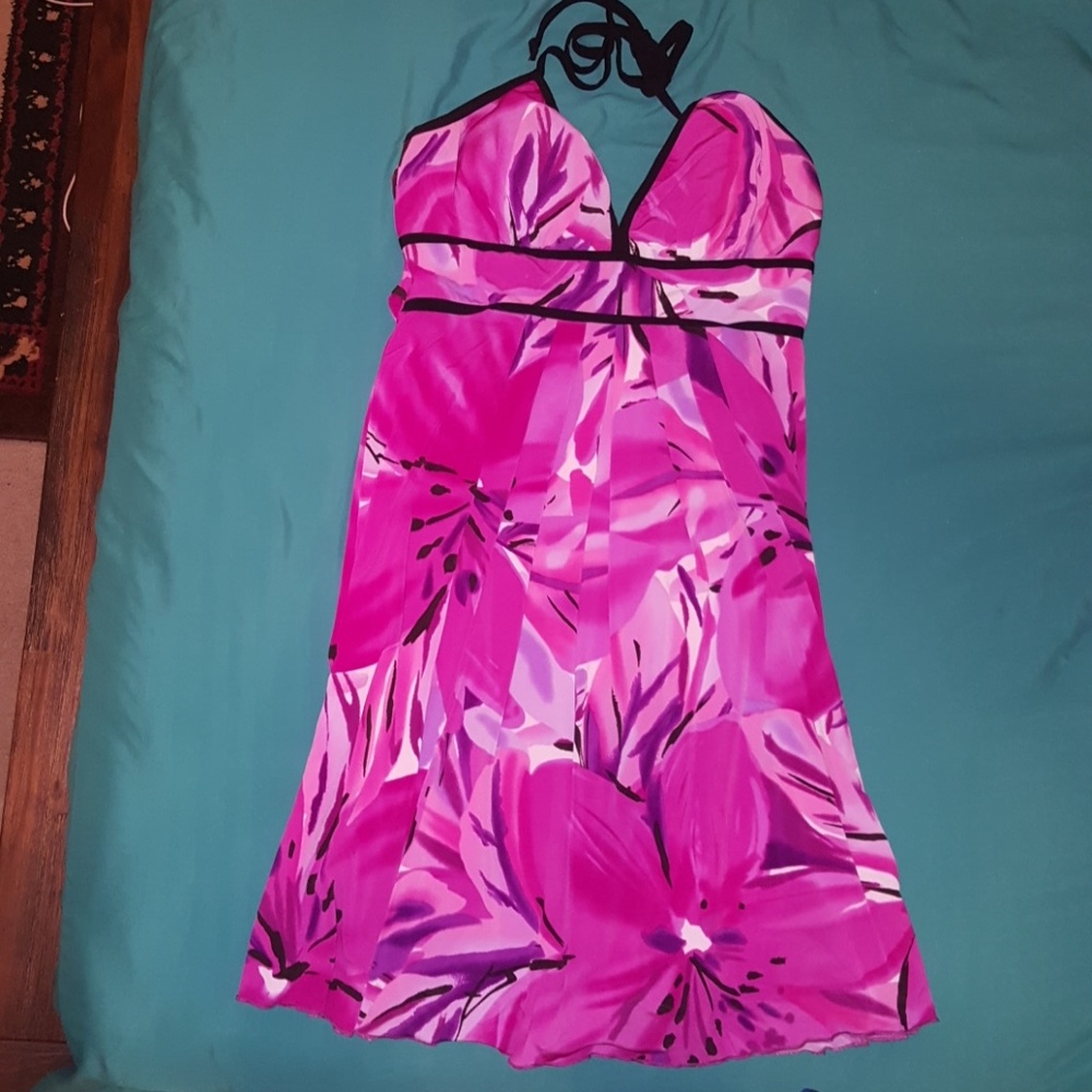PIink Flower Swing Halter Dress